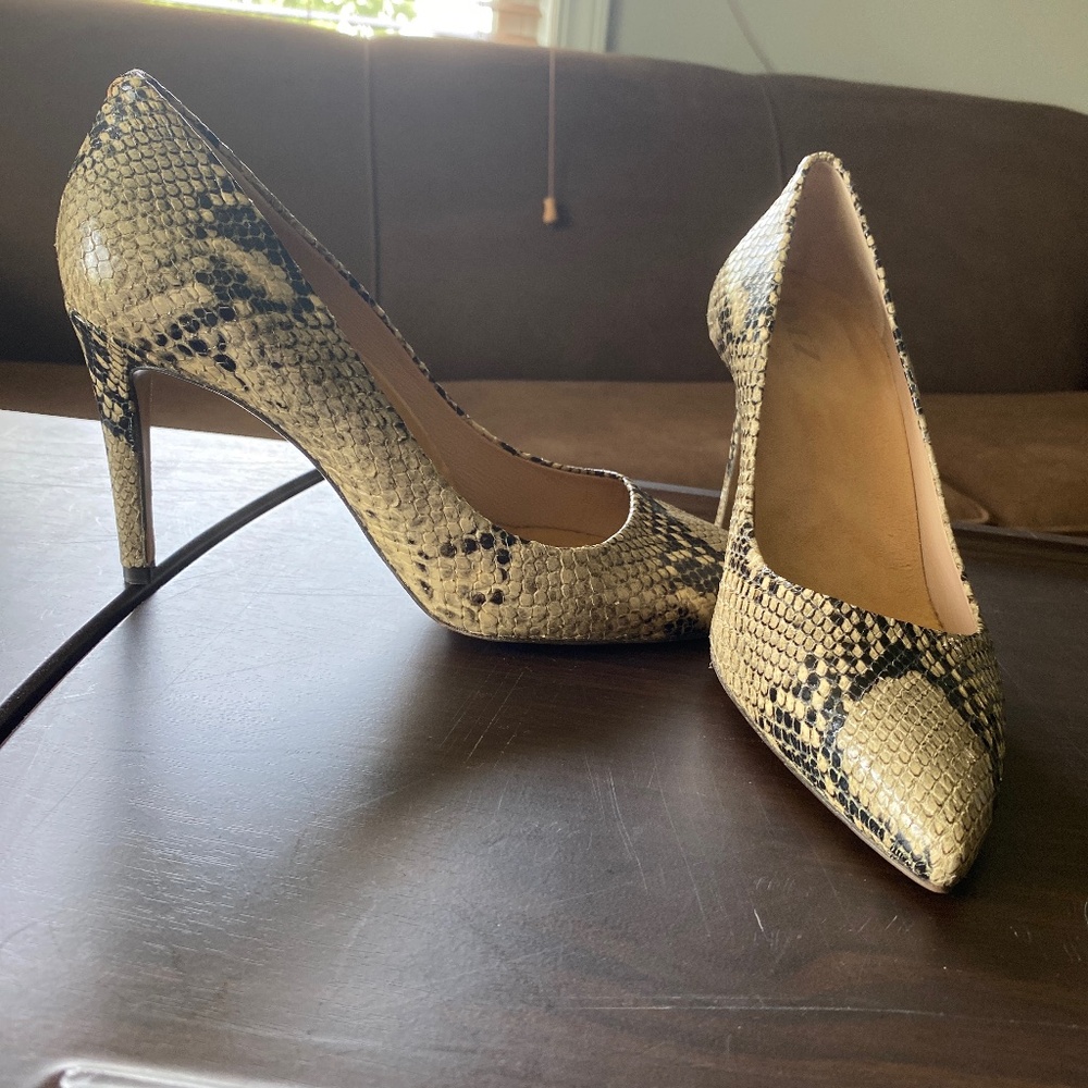 Python-Print Pointed Toe Stiletto Heels in Beige and Black